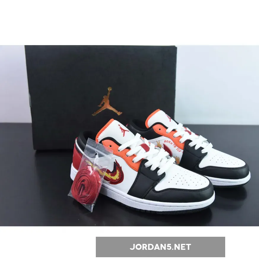 Air Jordan 1 Low "Flaming Swoosh" White/Black-Red-Orange Flame