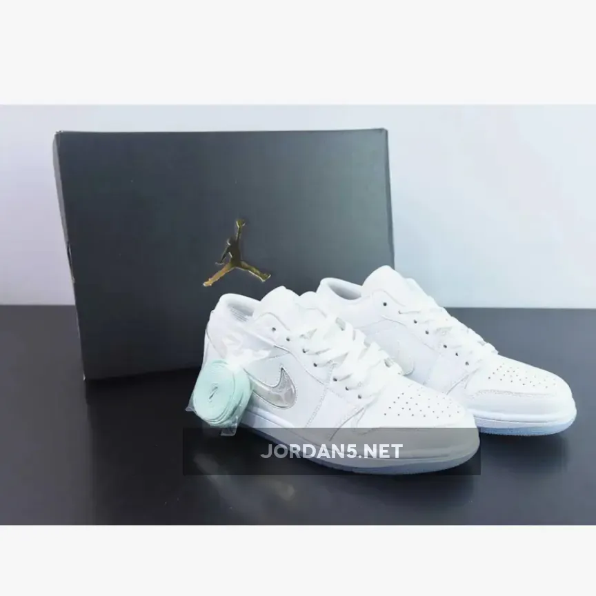 Air Jordan 1 Low ‘Iridescent Glitter Swooshes’ White Ice Blue