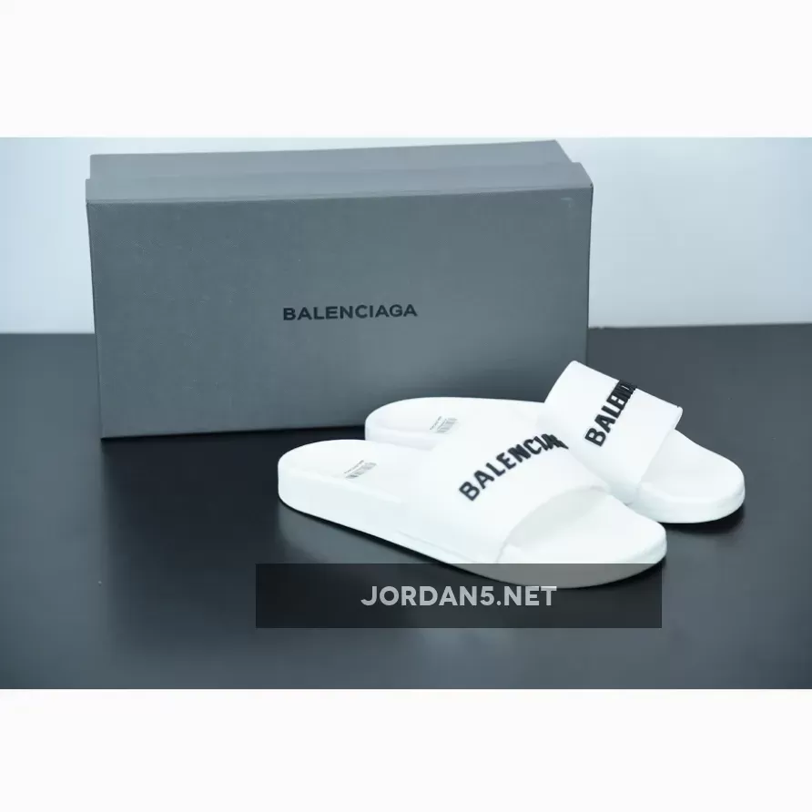 Balenciaga Logo Pool Sides Sandals White Black