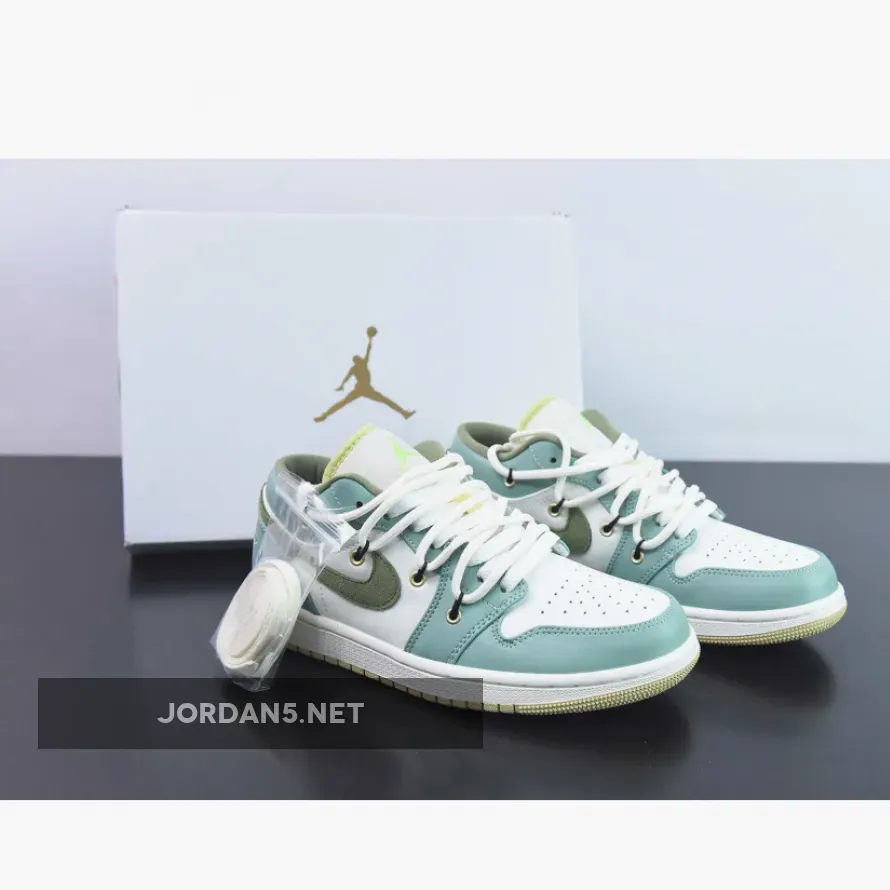 Custom Air Jordan 1 Low Sail White Oil Green