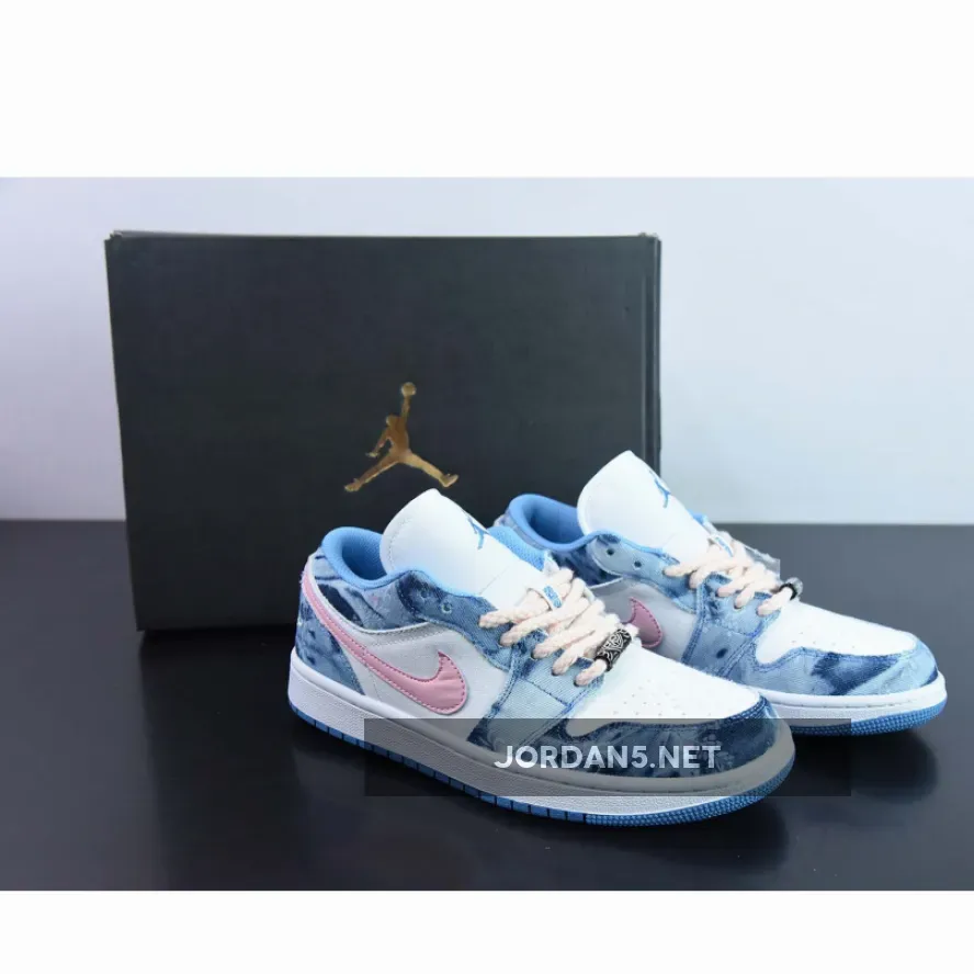 Custom Air Jordan 1 Low Washed Denim/White-Pink