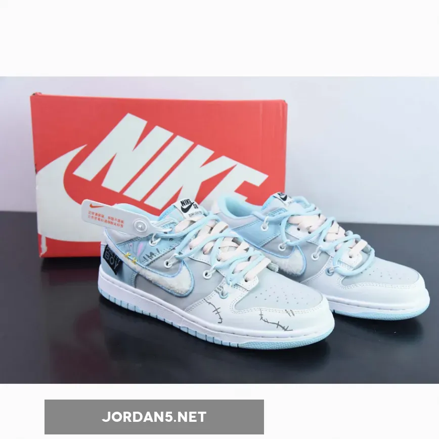 Custom Nike Dunk Low Retro Fleece Swoosh Worn Blue