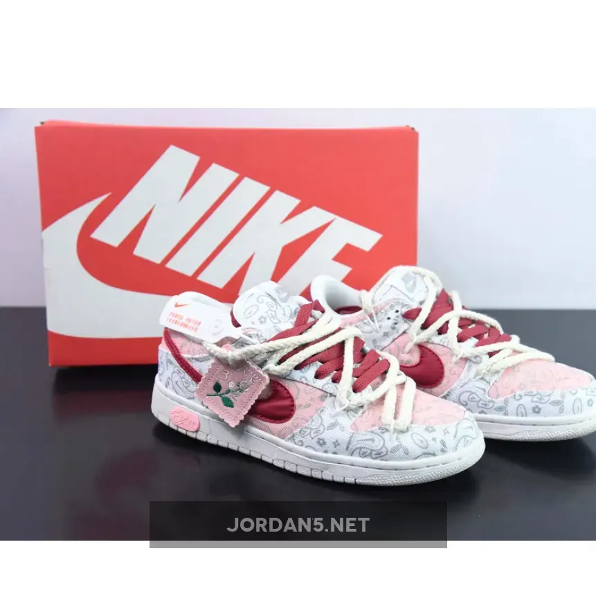 Custom Nike Dunk Low ‘White Paisley’ White Red
