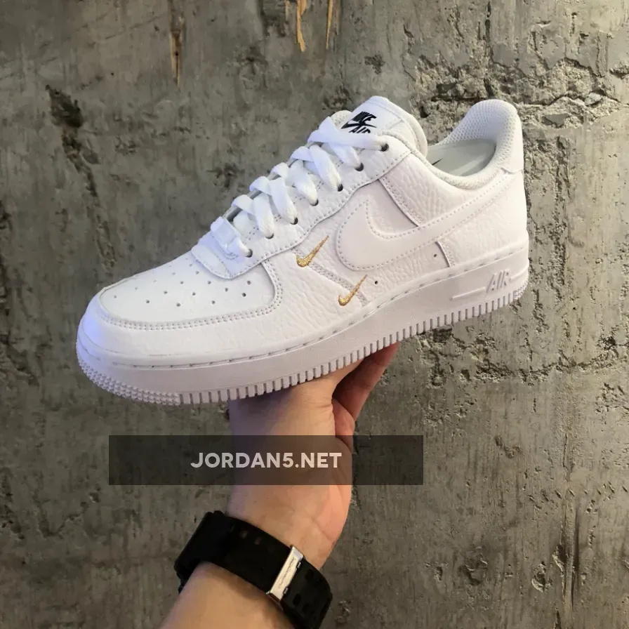 Nike Air Force 1 Gold Mini Swoosh White Metallic Gold For Womens