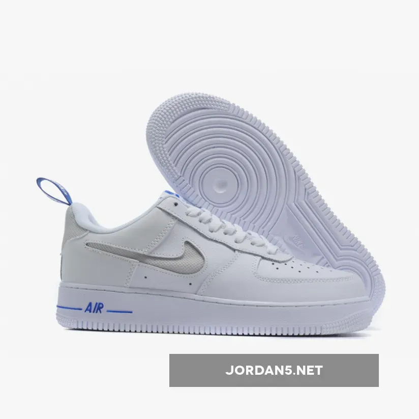 Nike Air Force 1 Low Cut Out Swoosh White Blue