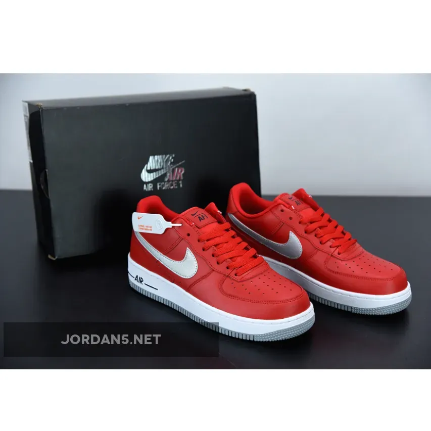 Nike Air Force 1 Low Red Grey With Heel Black Stitch