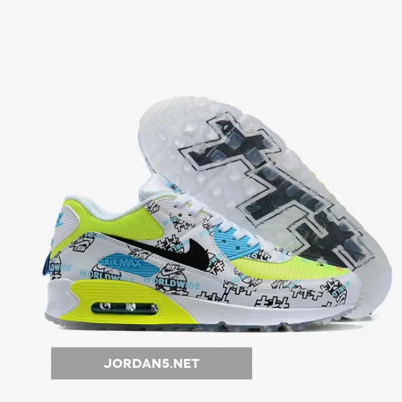 Nike Air Max 90 "Worldwide" White/Blue Fury/Black/Volt