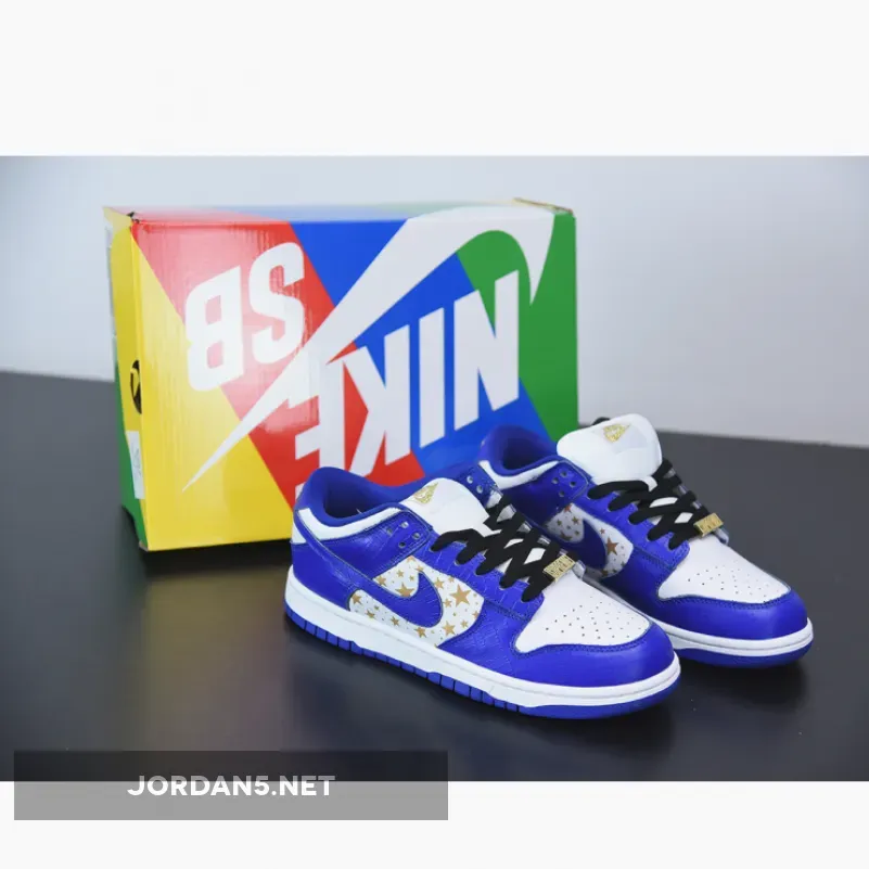 Supreme x Nike SB Dunk Low White/Metallic Gold-Hyper Blue